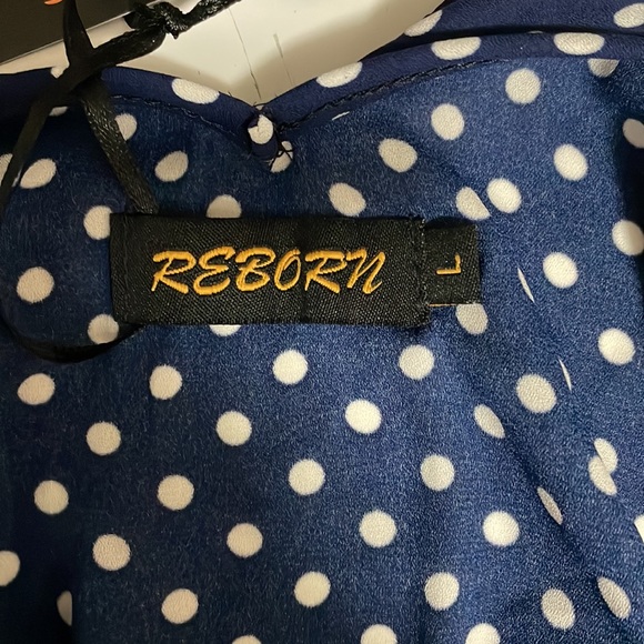 Reborn Dress Navy with White Polka Dots size Large NWT - Picture 8 of 12